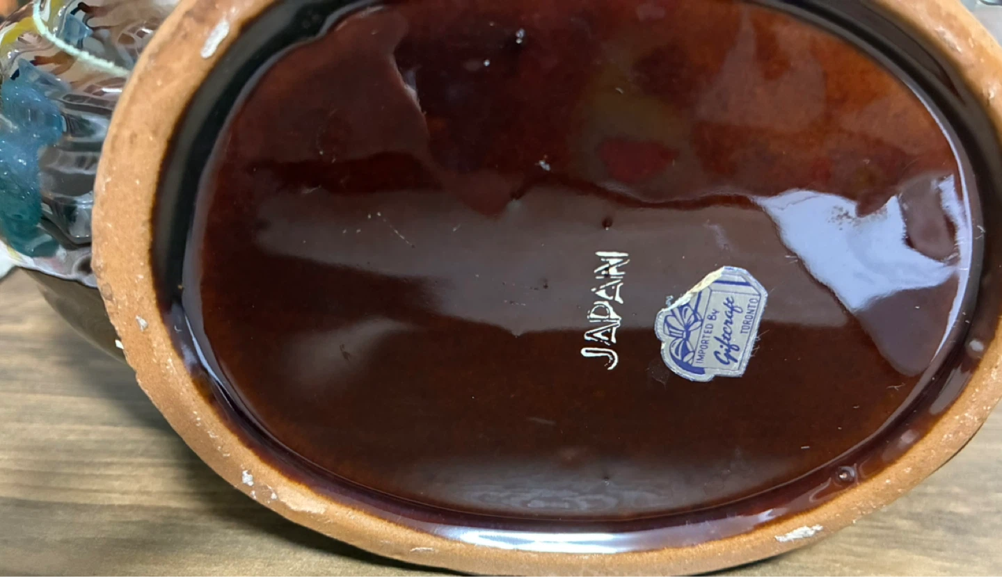 Vintage Brown and Teal Art Pottery Bowl with a Scalloped Rim - photo 3