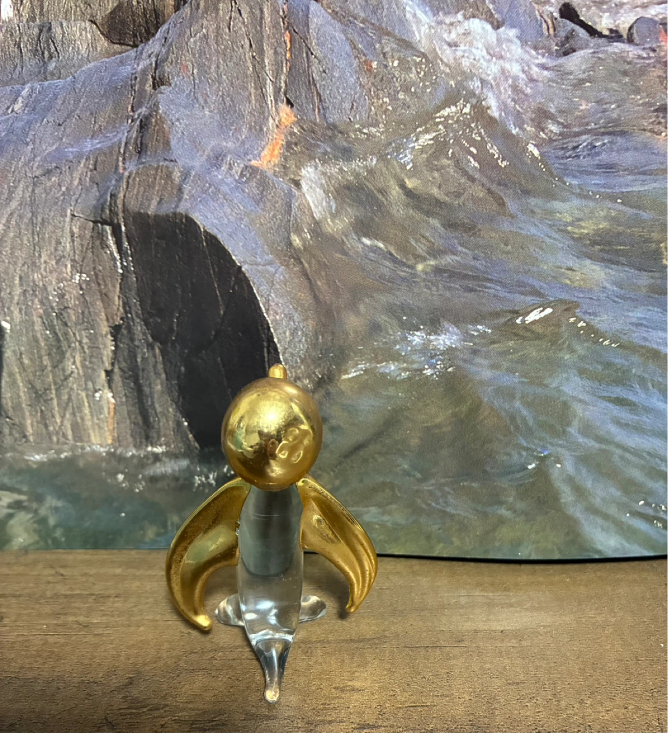 Penguin Figurine With Glass and Glit Gold