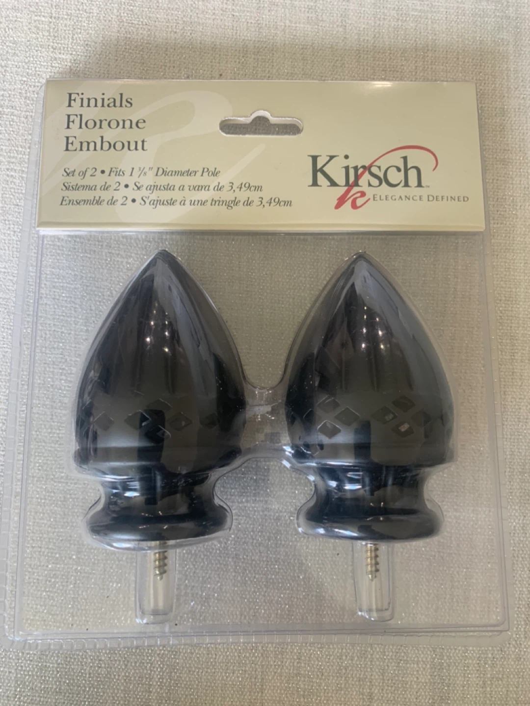 Kirsch Black Florone Finials Set of 2