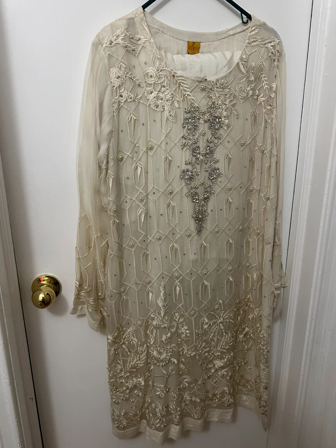 Beaded Embroidered Dress, pants with Dupatta