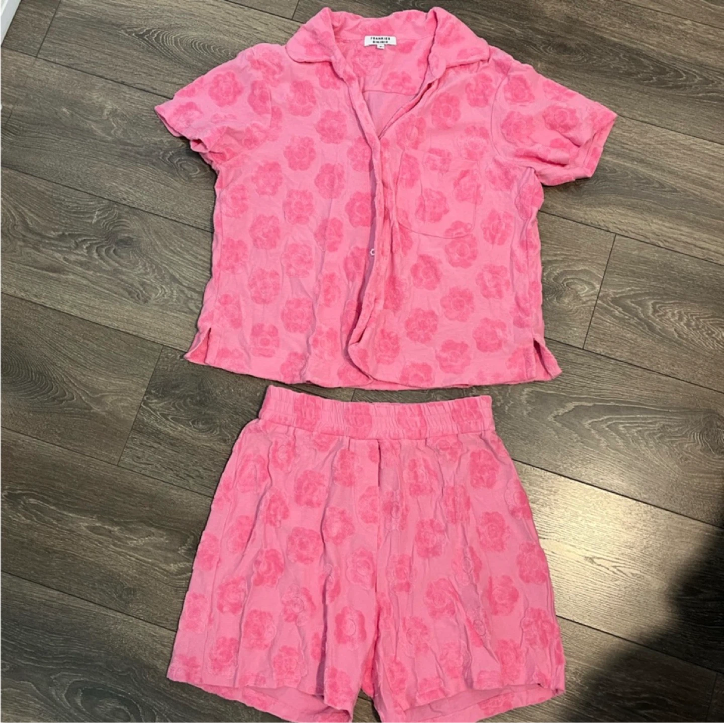 Frankies Bikinis Pink Terrycloth Floral Lounge Set M - photo 2