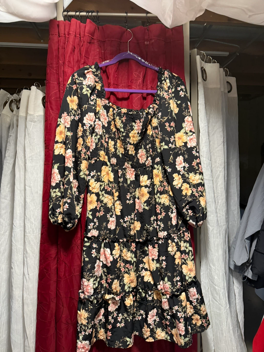 AS U WISH Floral Tiered Mini Dress - Black - Size L - photo 3