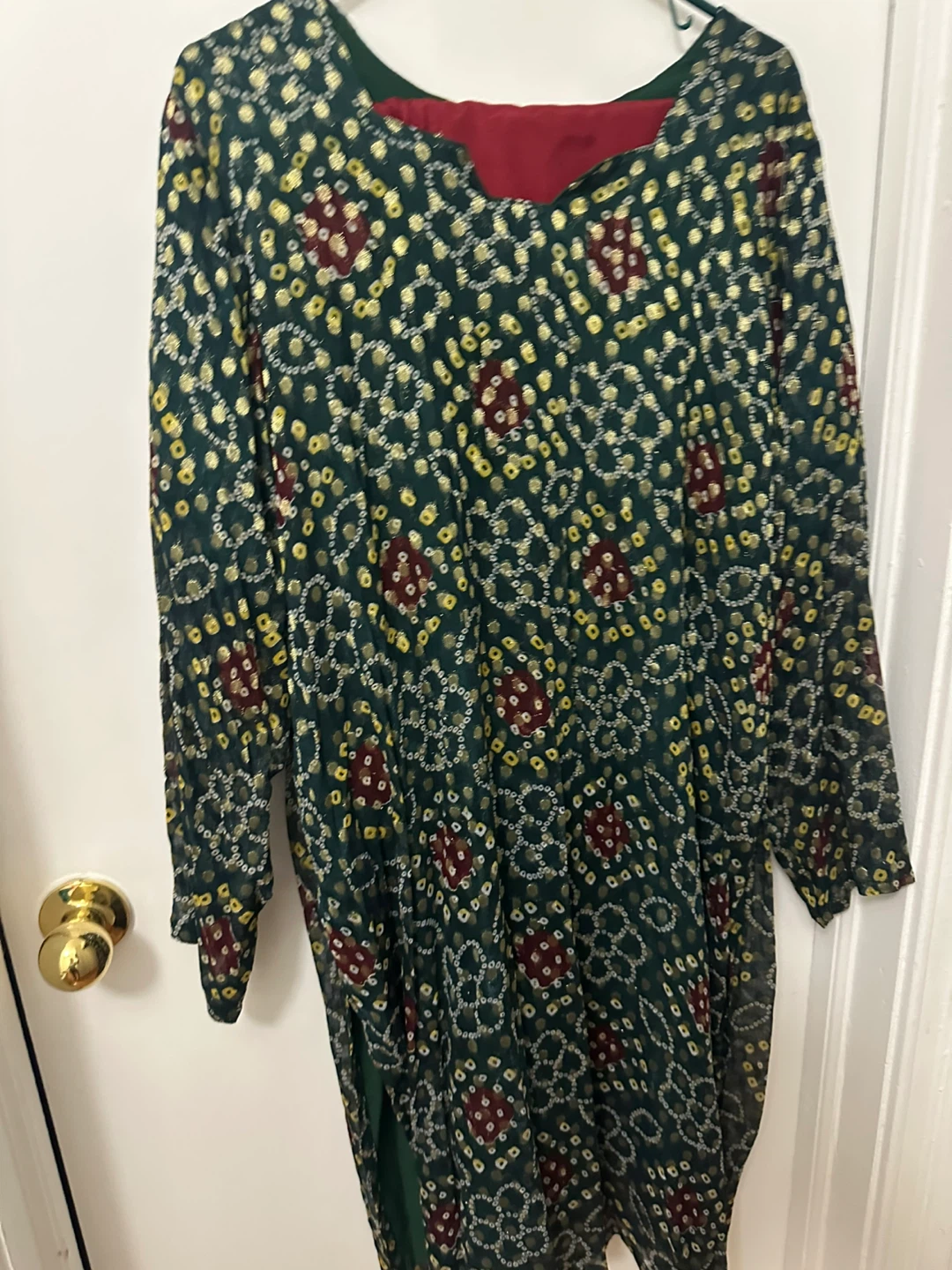Women's dress and Pants Set - Green Bandhani Print