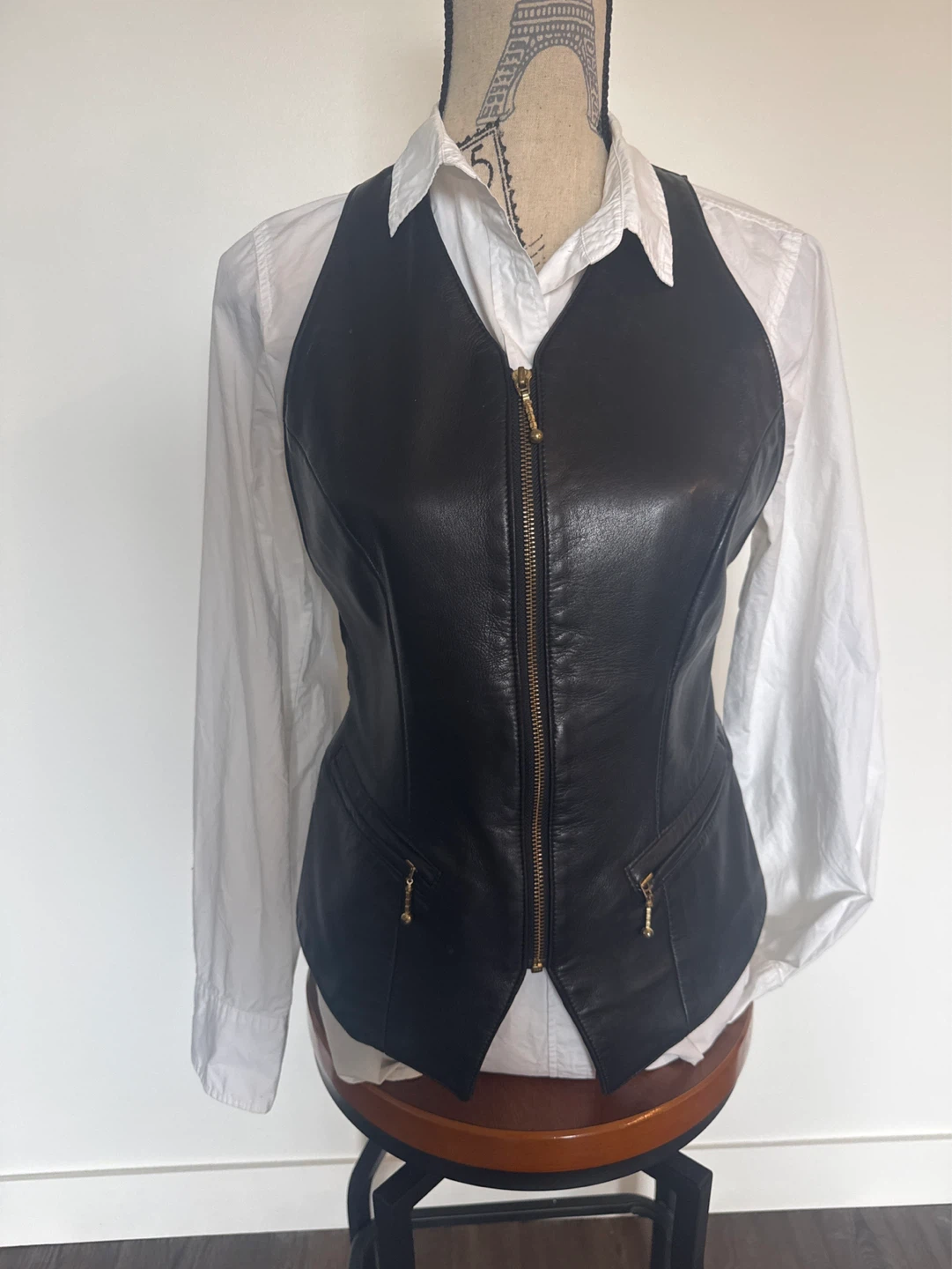 Black Leather Zip-Up Vest