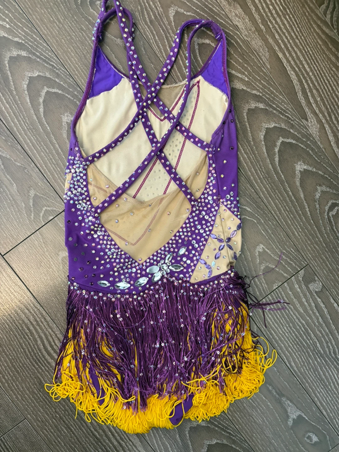 Purple and Yellow Rhinestone Dance Costume with Fringe - photo 4