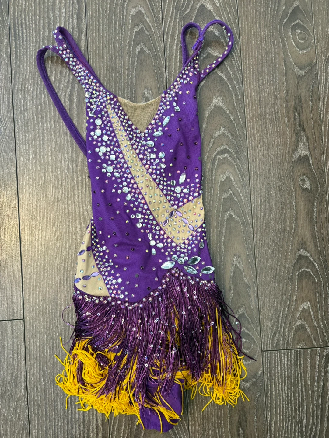 Purple and Yellow Rhinestone Dance Costume with Fringe - photo 3