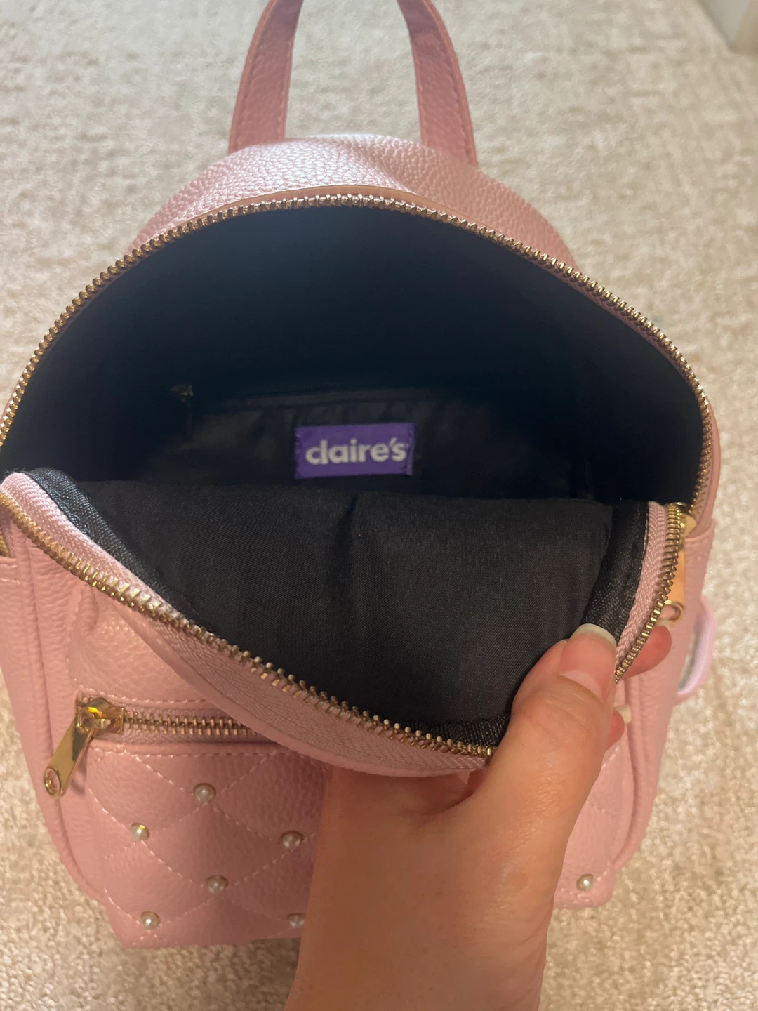 Claire's Pink  Mini Backpack with Pearls - photo 3