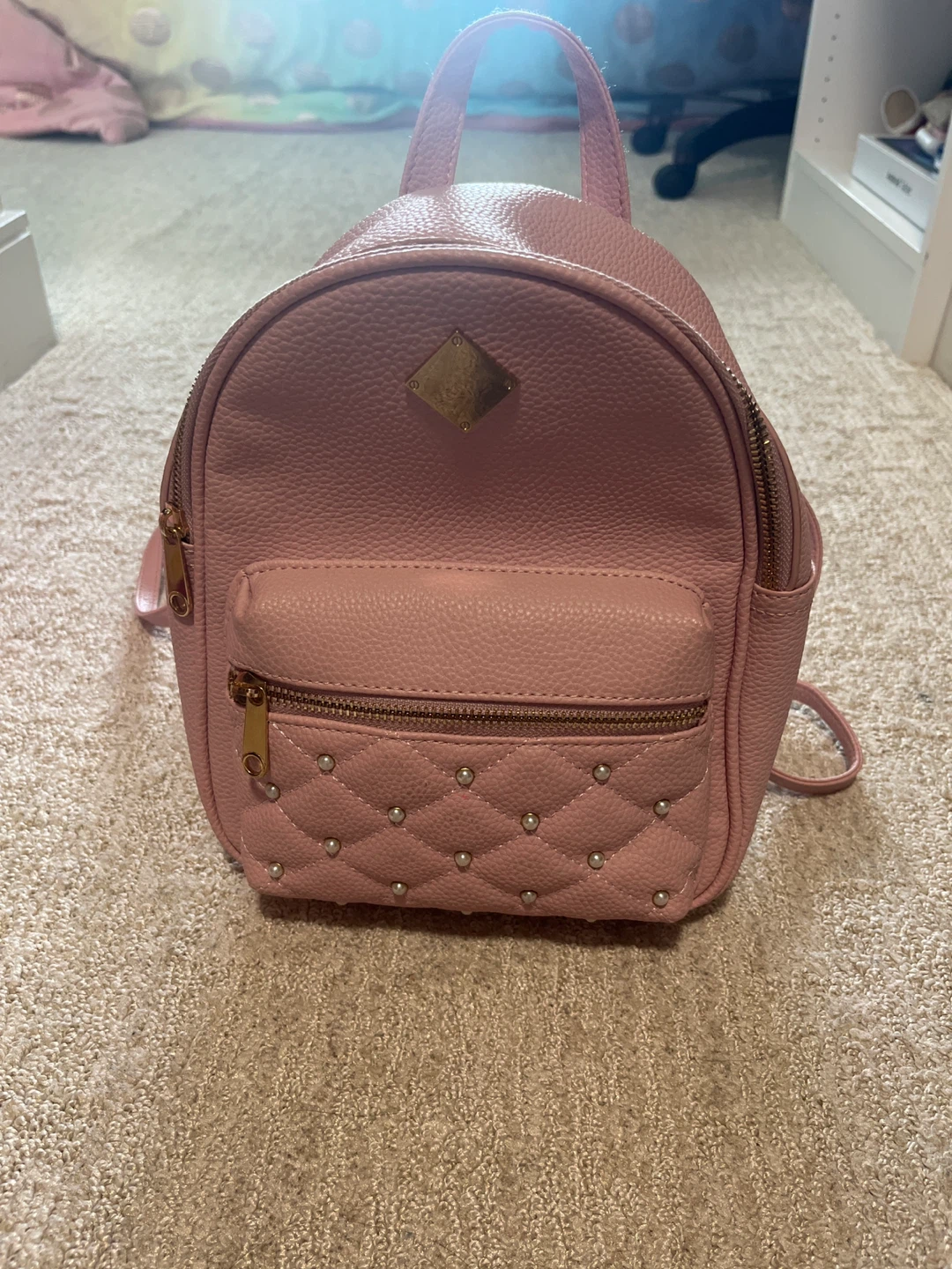 Claire's Pink  Mini Backpack with Pearls