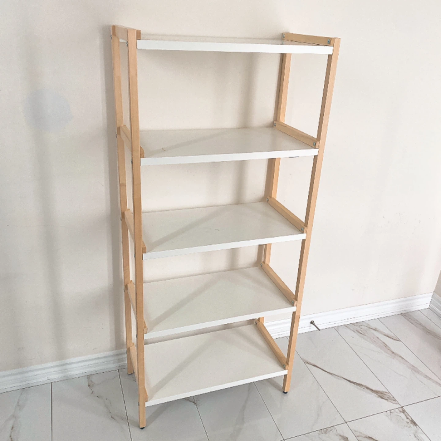 5-Shelf Wood and White Bookshelf