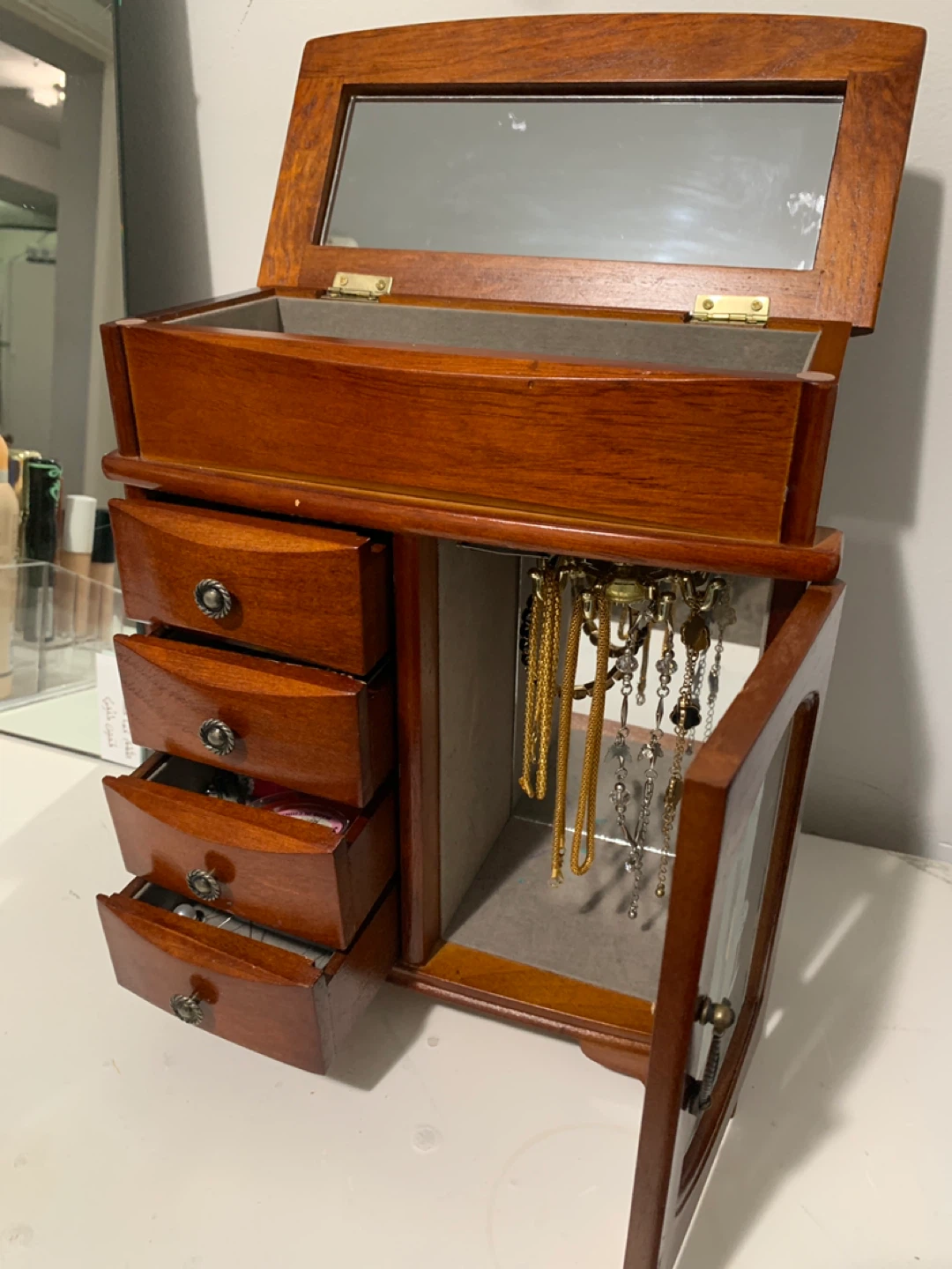 Wooden Jewelry Box with Mirror and Drawers - photo 2