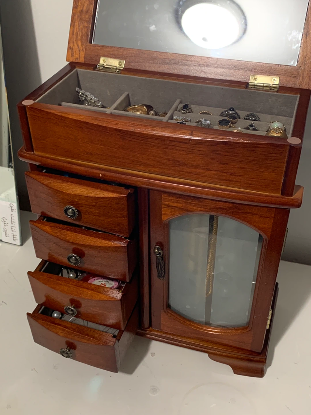 Wooden Jewelry Box with Mirror and Drawers - photo 3