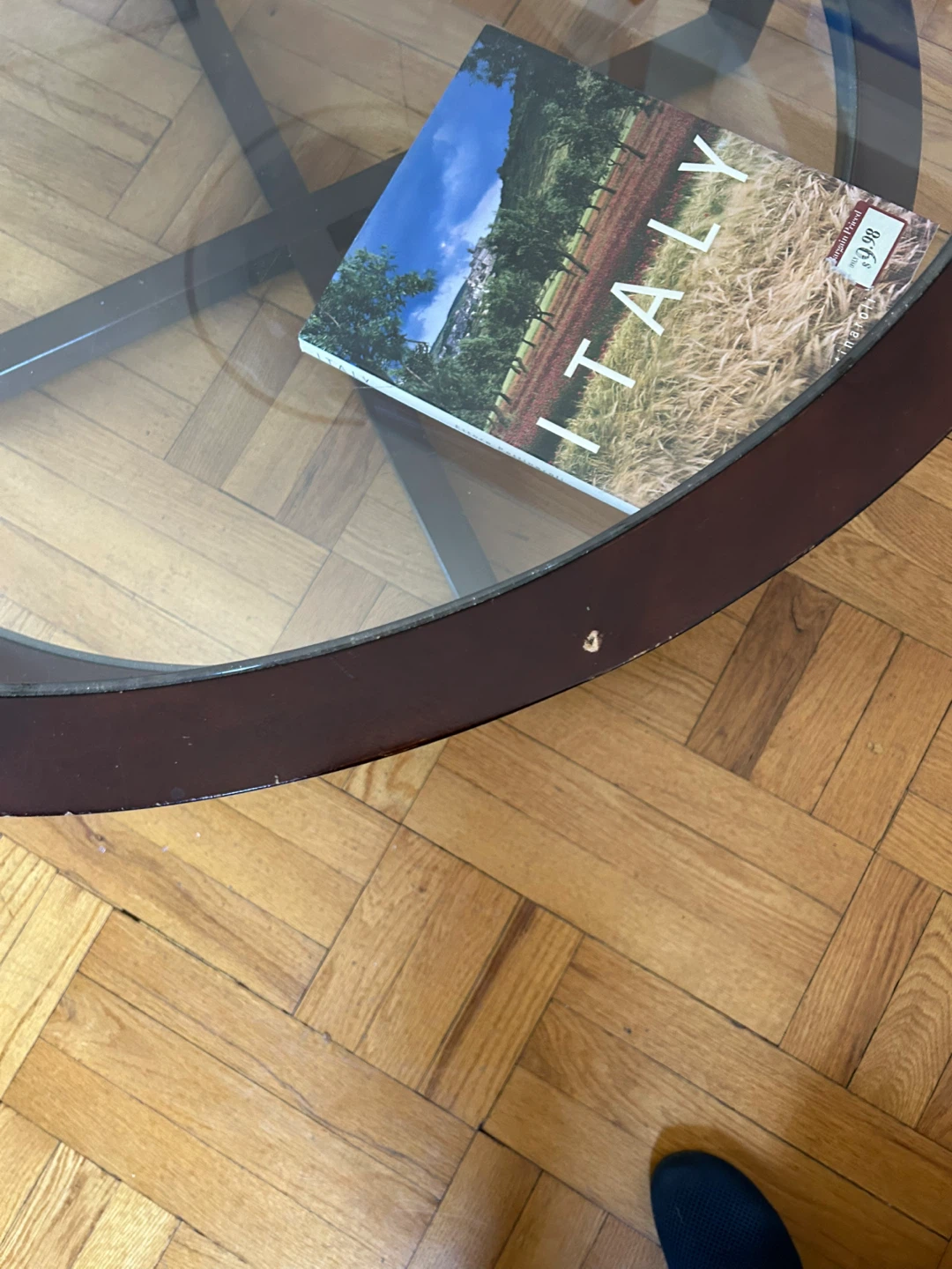 Round Glass Coffee Table with Wood Base - photo 5