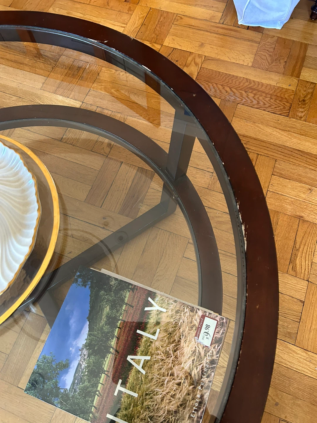 Round Glass Coffee Table with Wood Base - photo 4