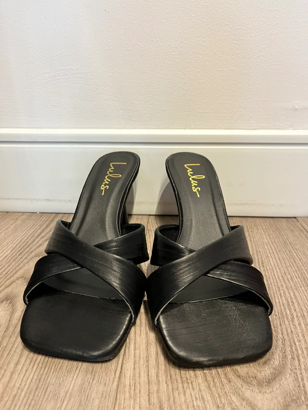 Lulus Aleanor Black Textured High Heel Slide Sandals (size 7)