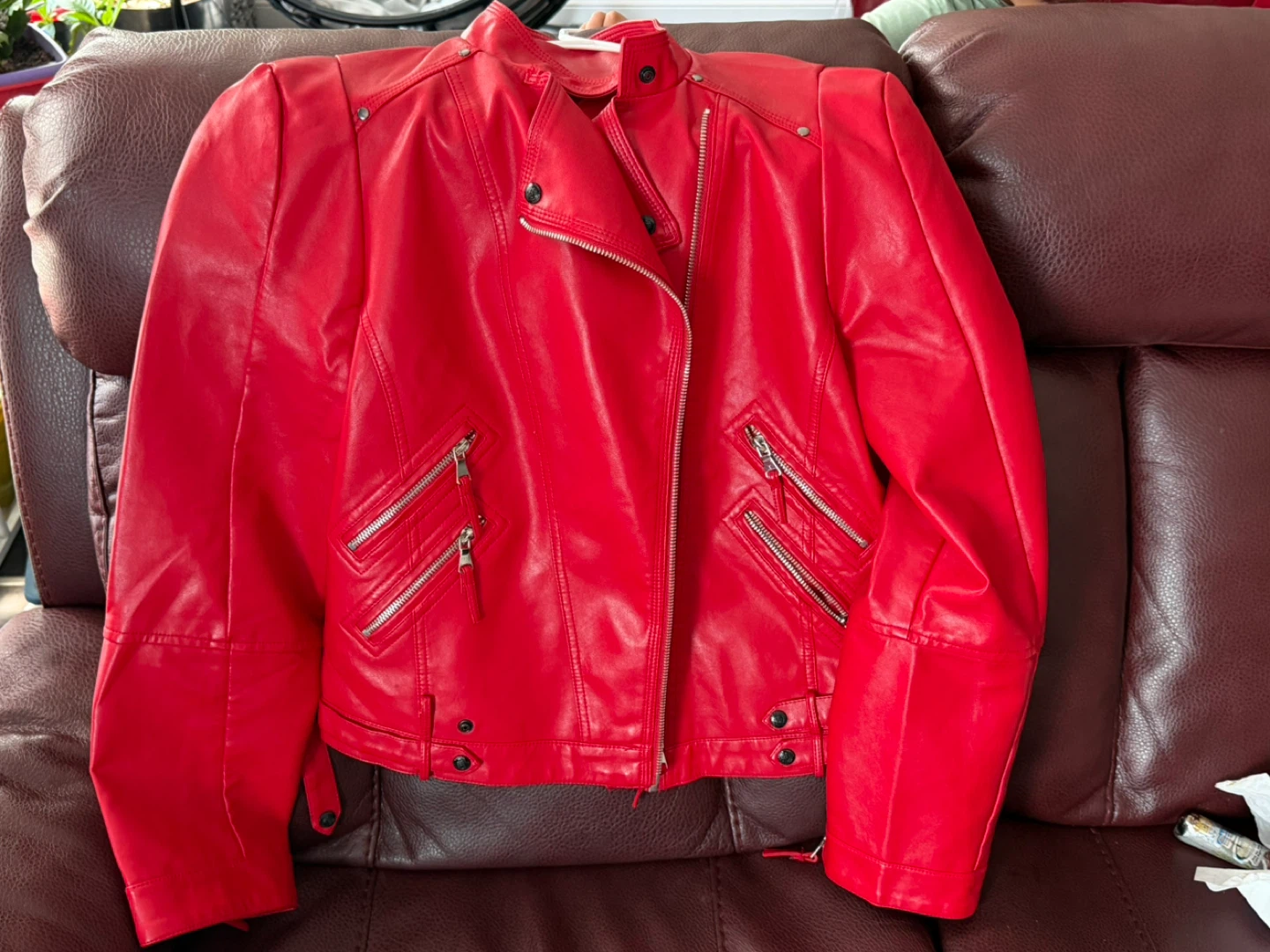 Red Faux Leather Moto Jacket - photo 2