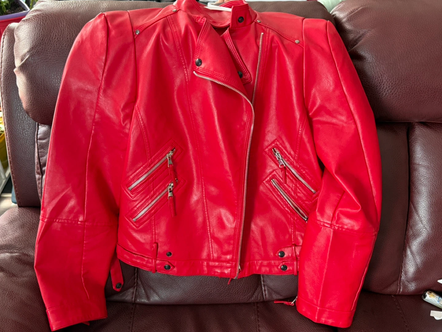 Red Faux Leather Moto Jacket