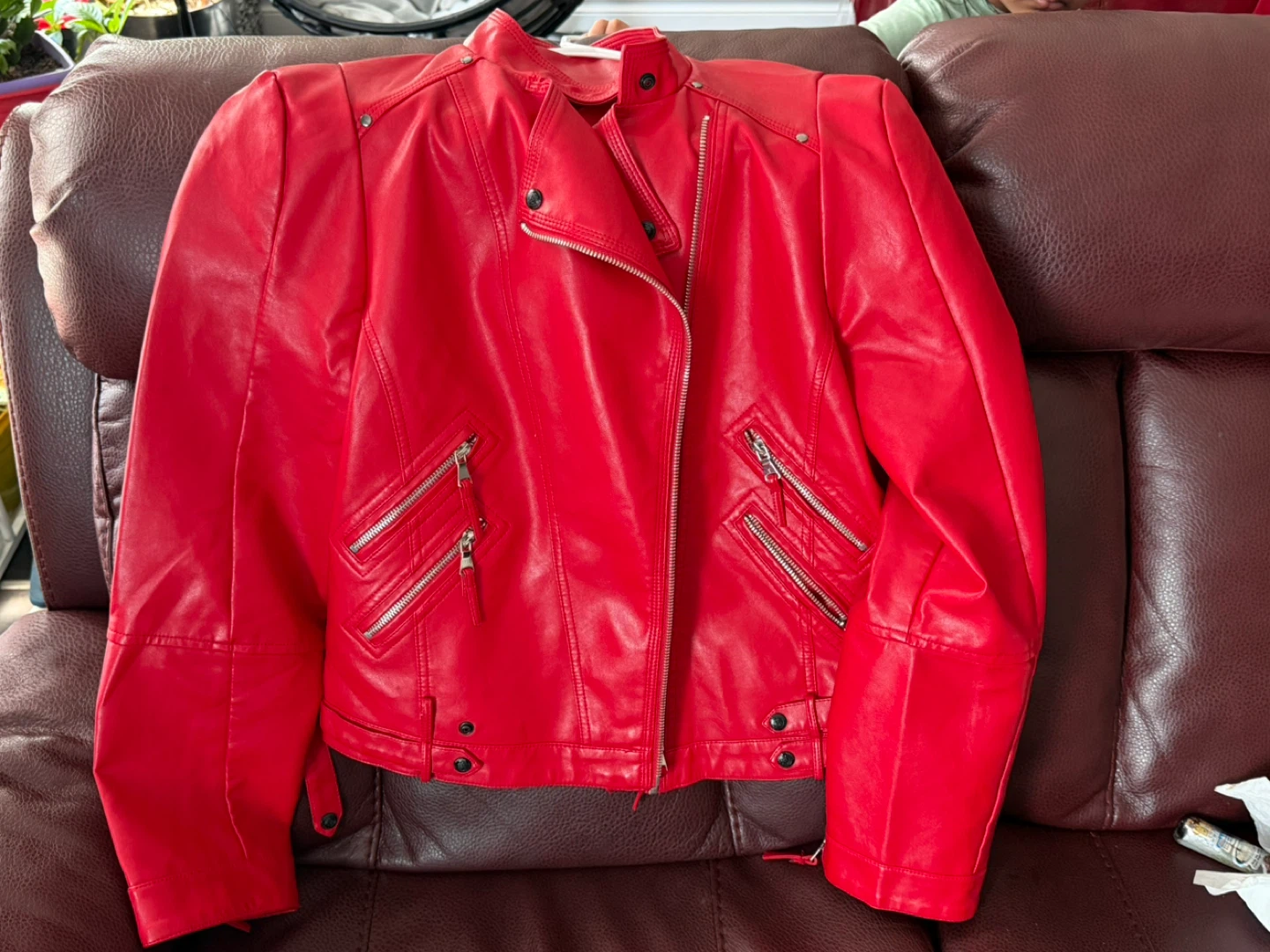 Red Faux Leather Moto Jacket - photo 3