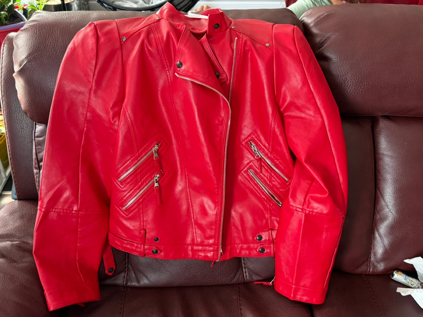 Red Faux Leather Moto Jacket - photo 4