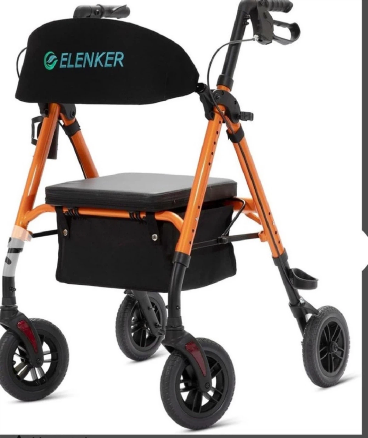 ELENKER Orange 4-Wheel Walker with Seat and Bag