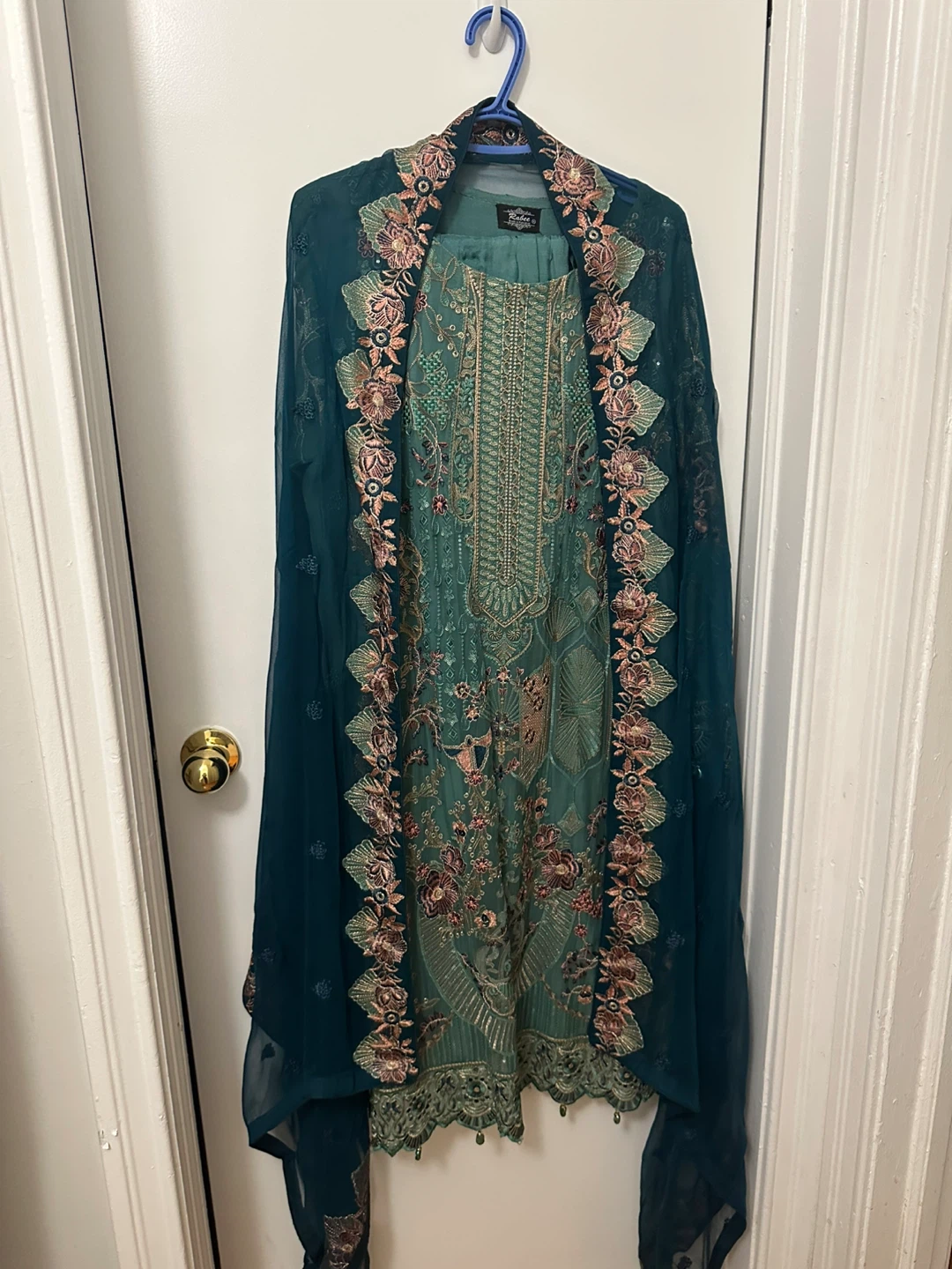 Embroidered Teal Suit with Dupatta