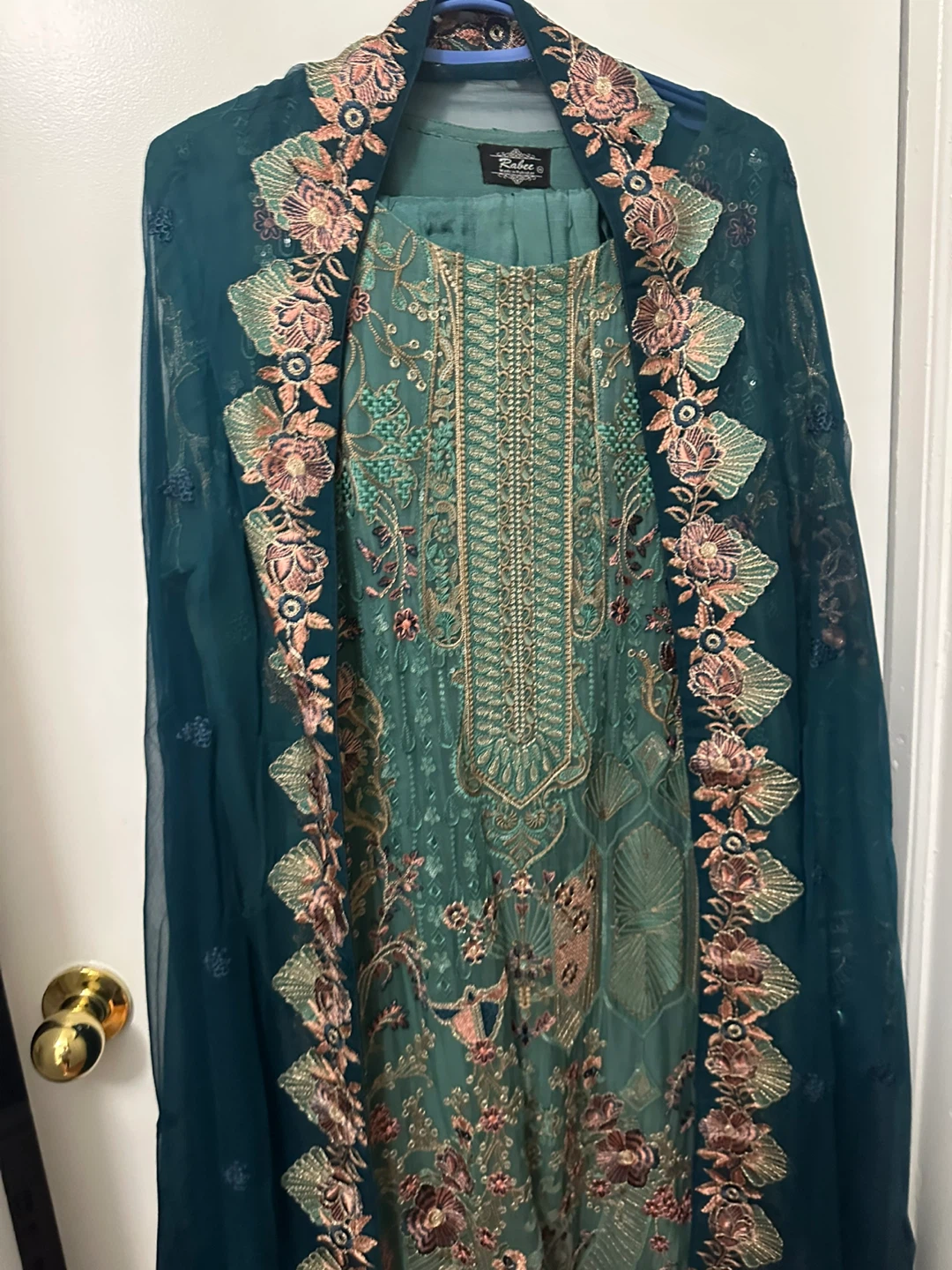 Embroidered Teal Suit with Dupatta - photo 2