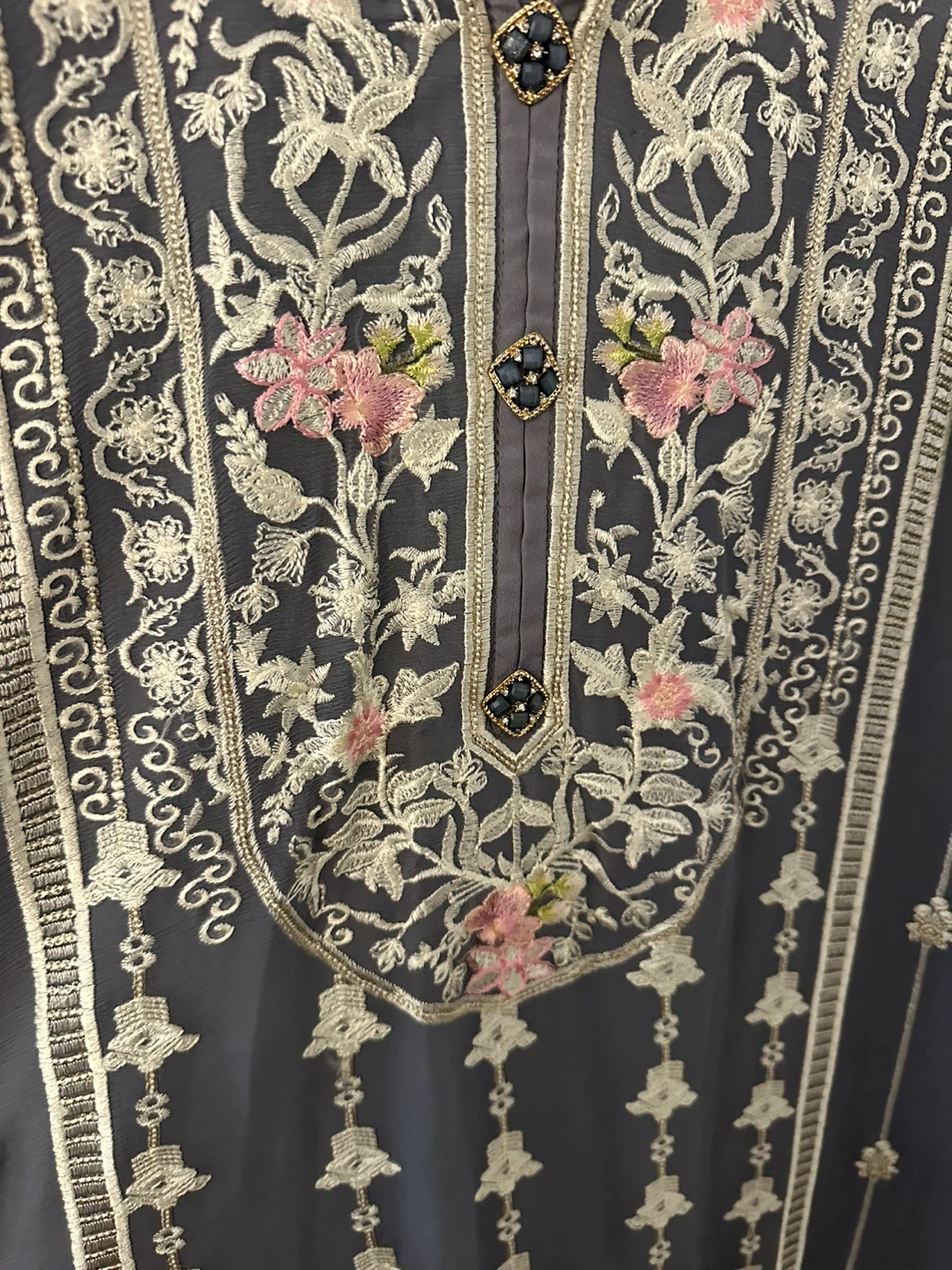 Light Grey Embroidered suit with Dupatta - photo 2