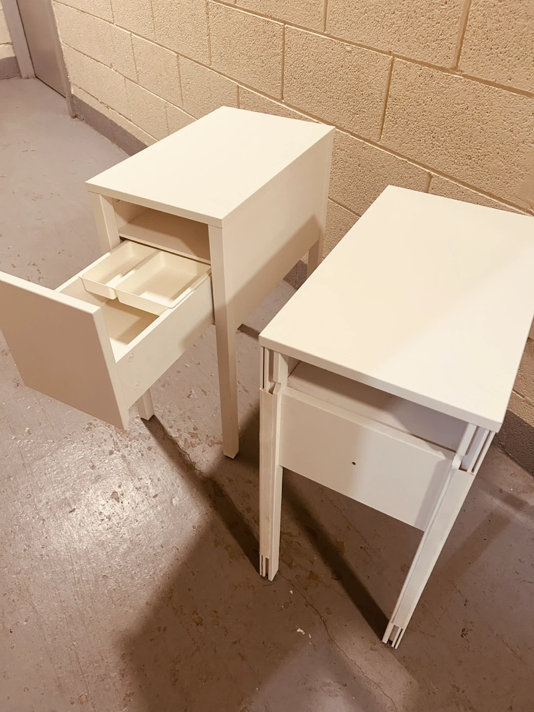 Two White Nightstands, with Drawer