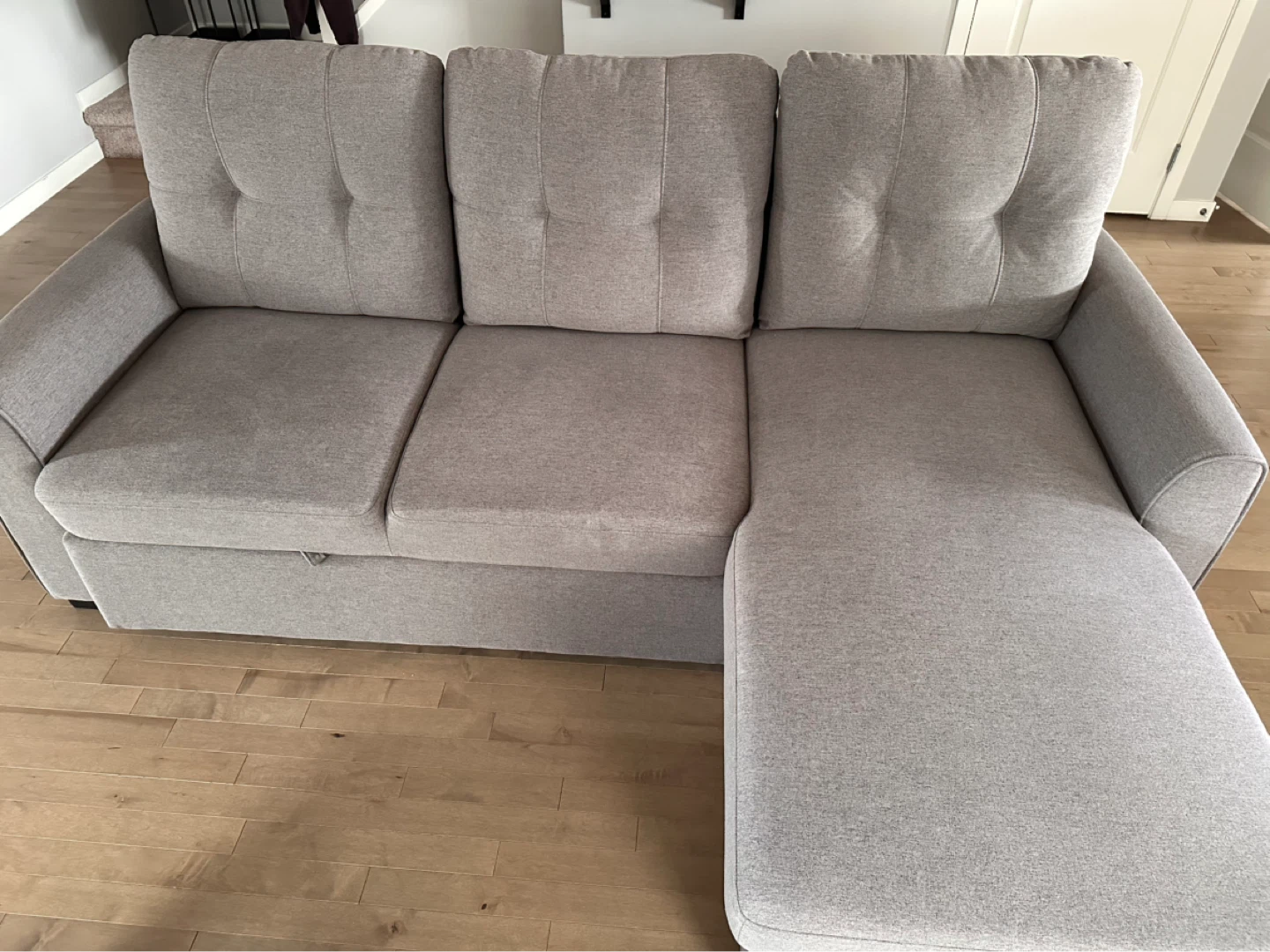 Grey Sectional Sofa with Storage Chaise & Pull-Out Bed