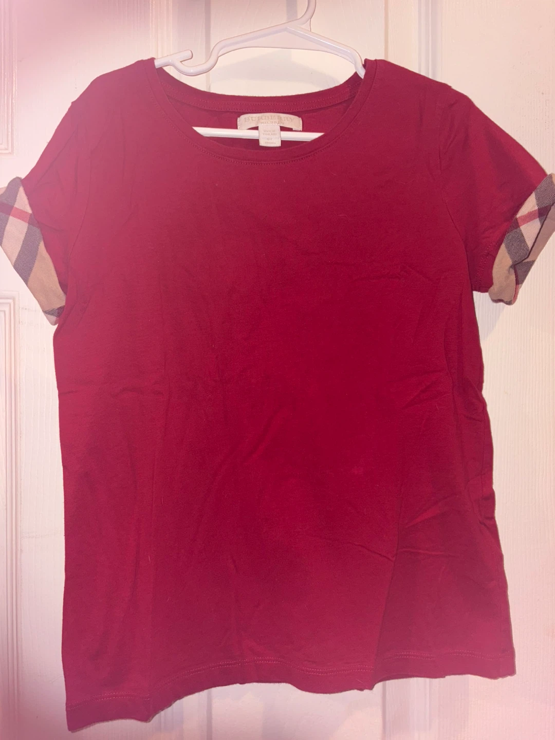Burberry Children's Red T-Shirt with Nova Check Cuffs - photo 4