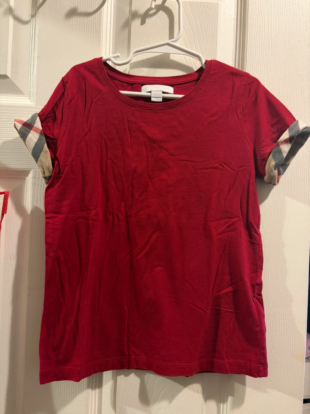 Burberry Children's Red T-Shirt with Nova Check Cuffs - photo 2