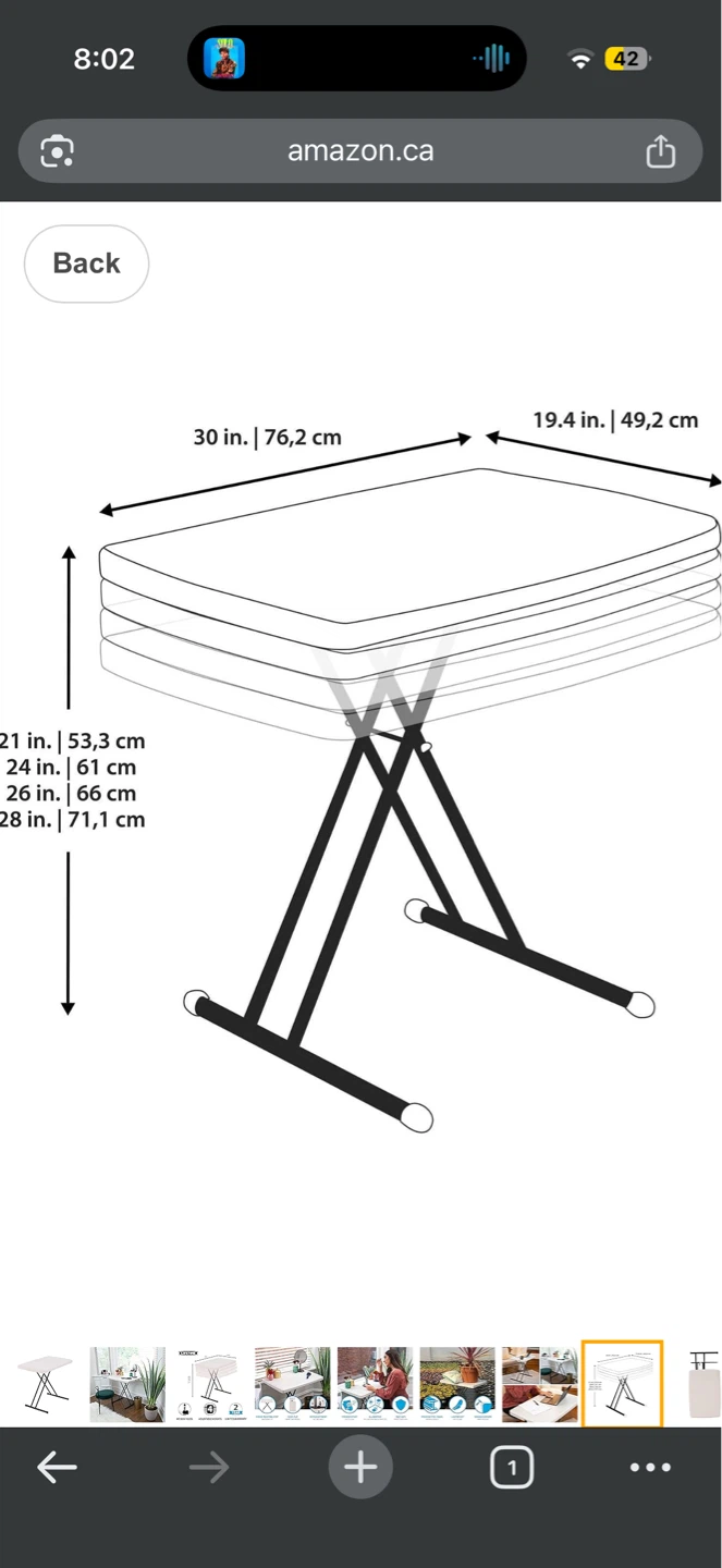 Adjustable Folding Table - White - photo 2