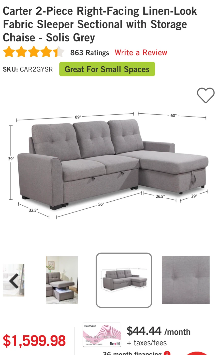 Grey Sectional Sofa with Storage Chaise & Pull-Out Bed - photo 5