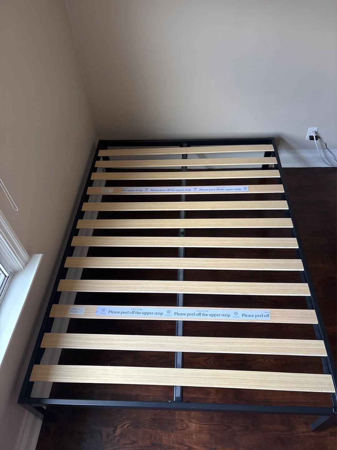 Black Metal Bed Frame with Wooden Slats (Double twin) - photo 3