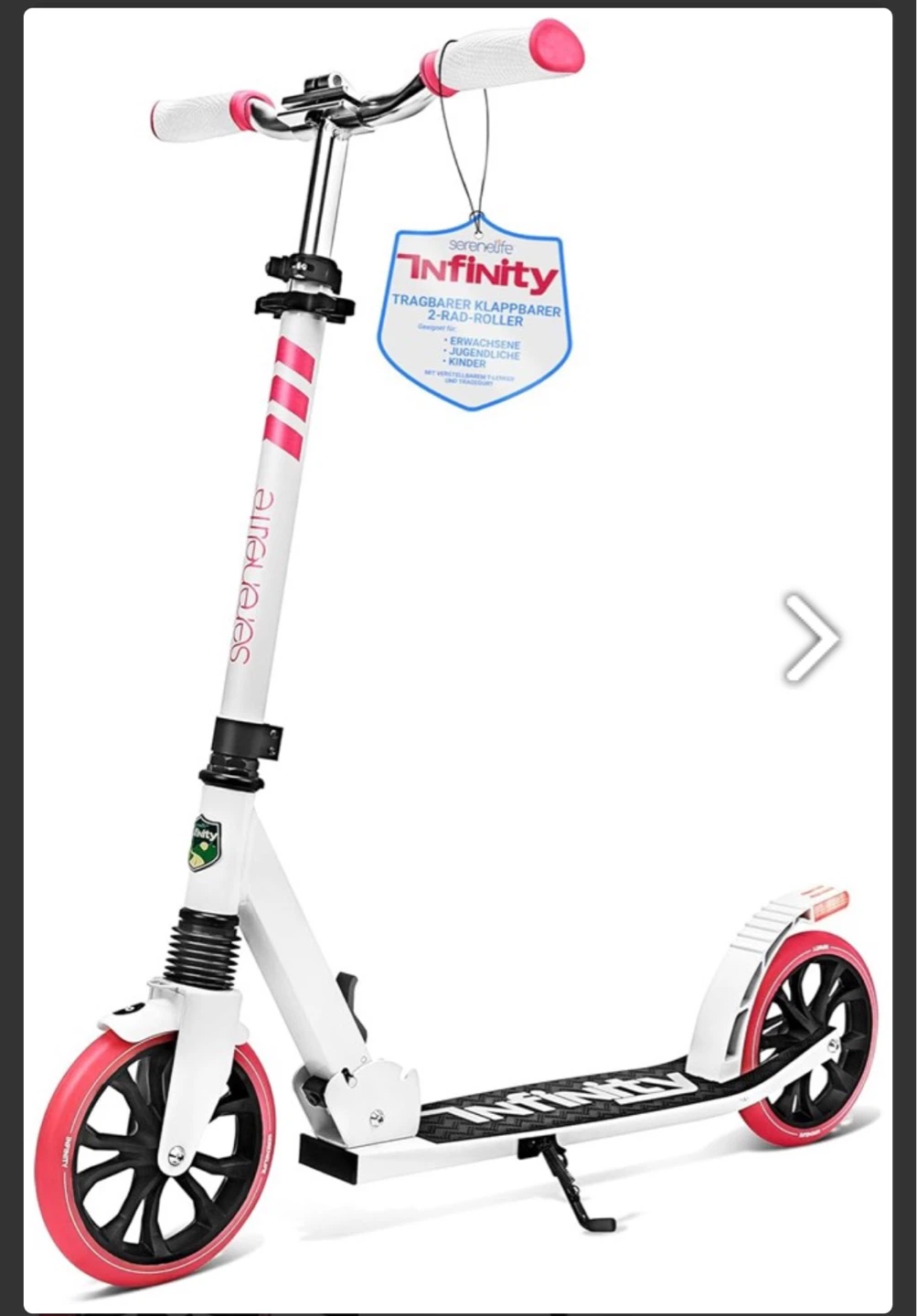SereneLife Infinity 2-Wheel Foldable Scooter White/Pink