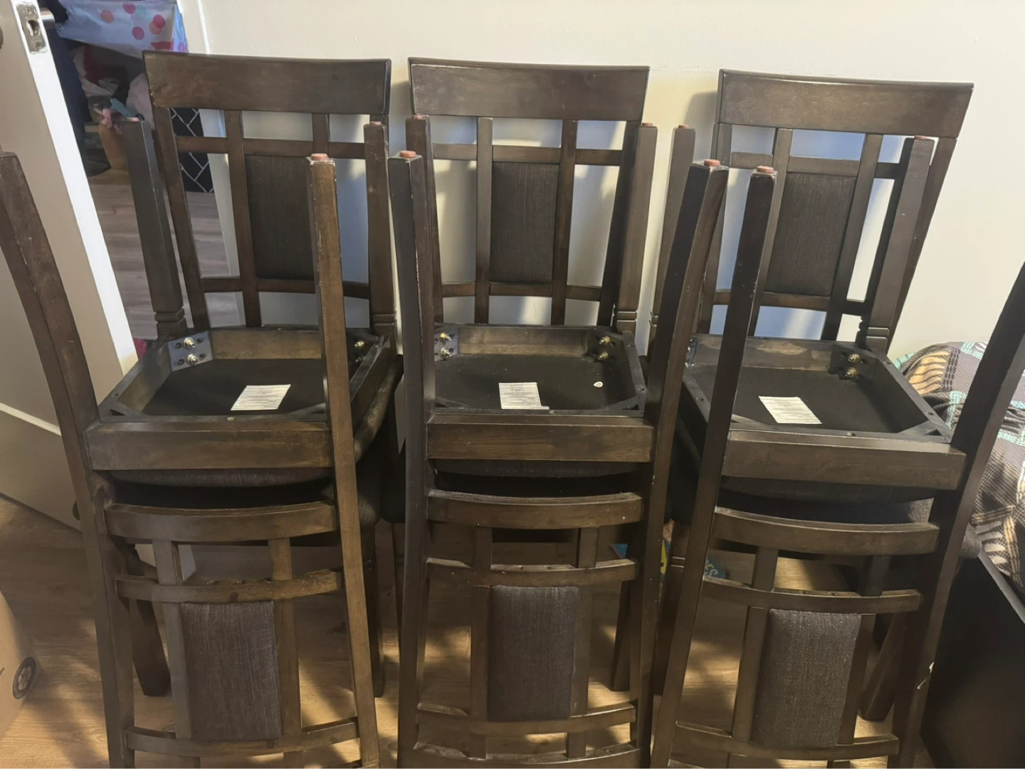 Set of 6 Dark Brown Wooden Bar Stools