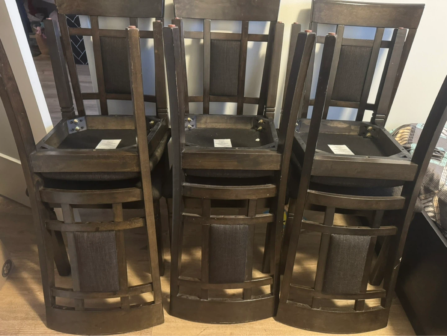 Set of 6 Dark Brown Wooden Bar Stools - photo 2