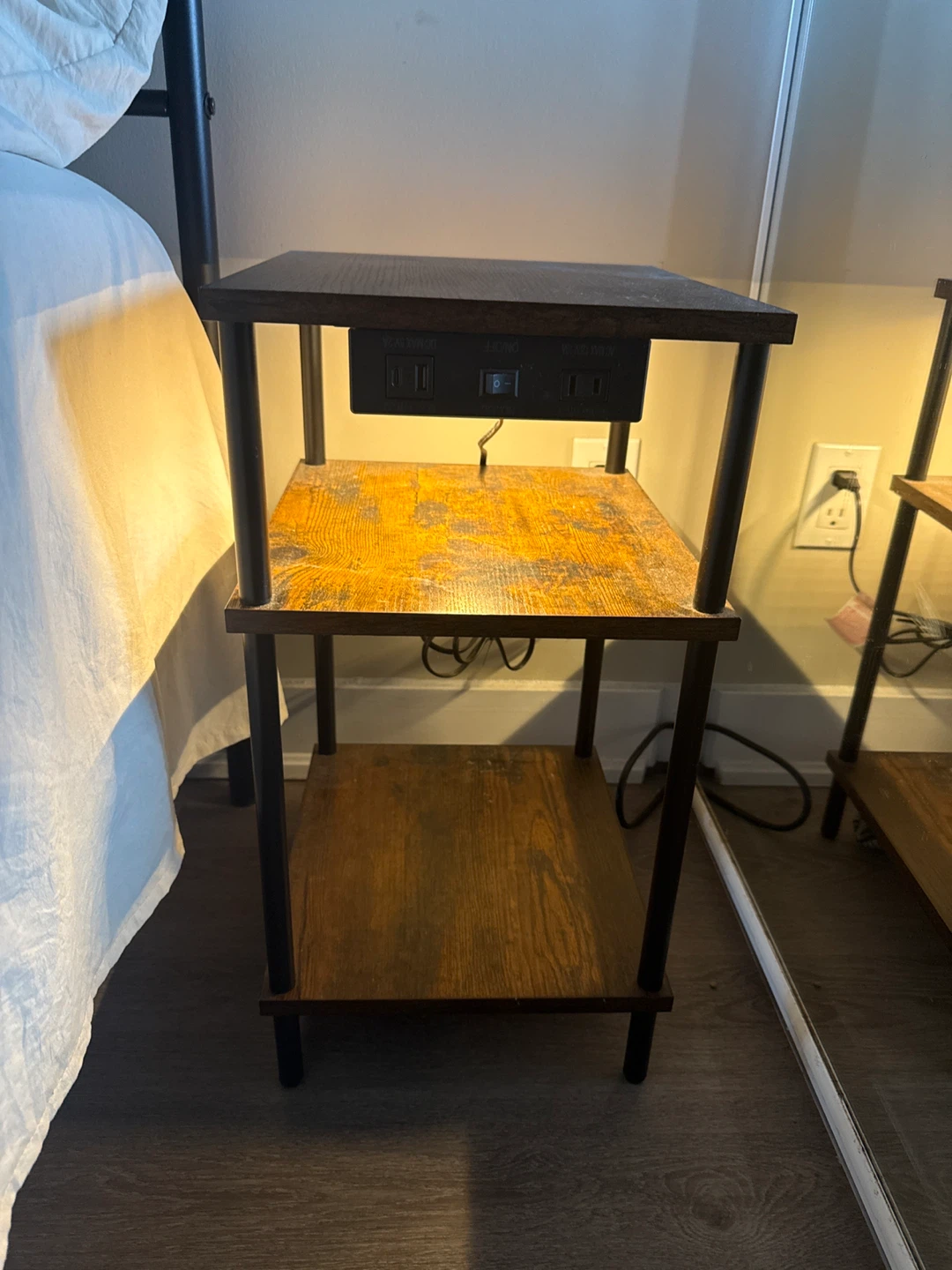 Industrial Style End Table with Built-in Outlet