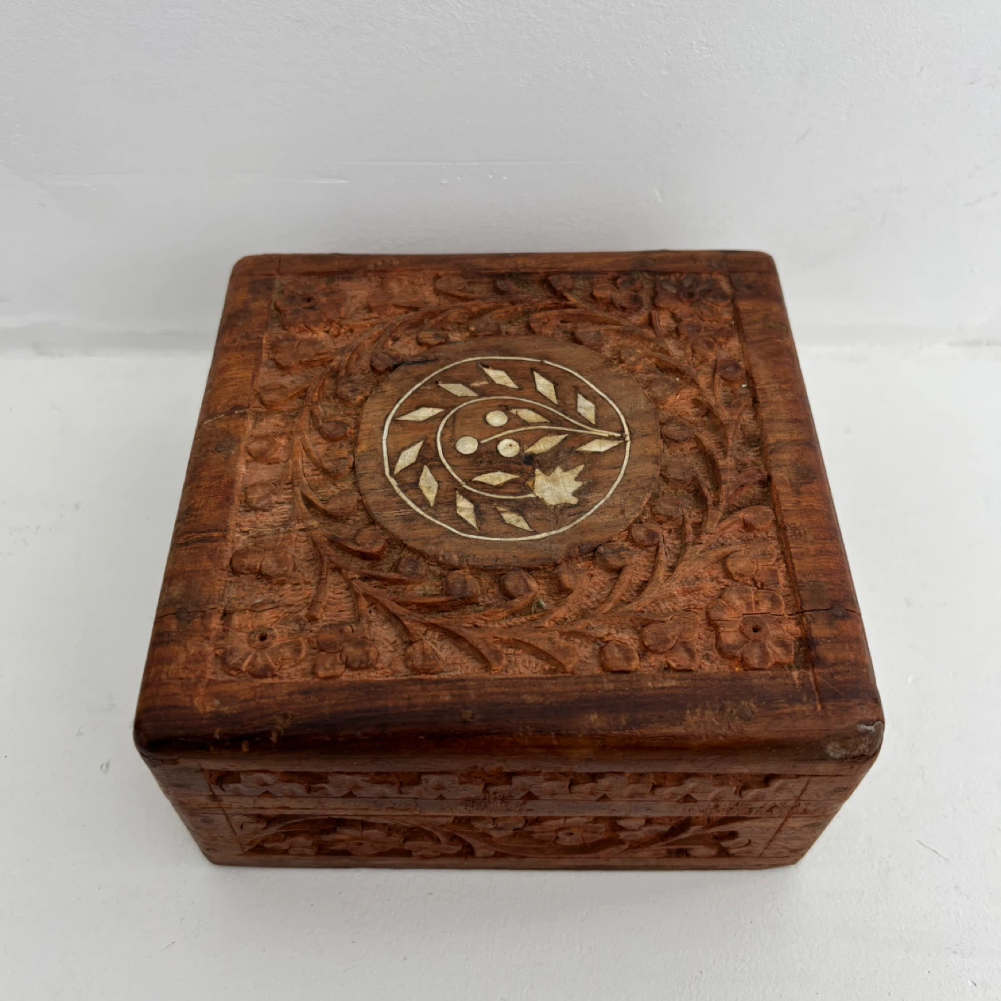 Vintage Hand-Carved Wooden Box