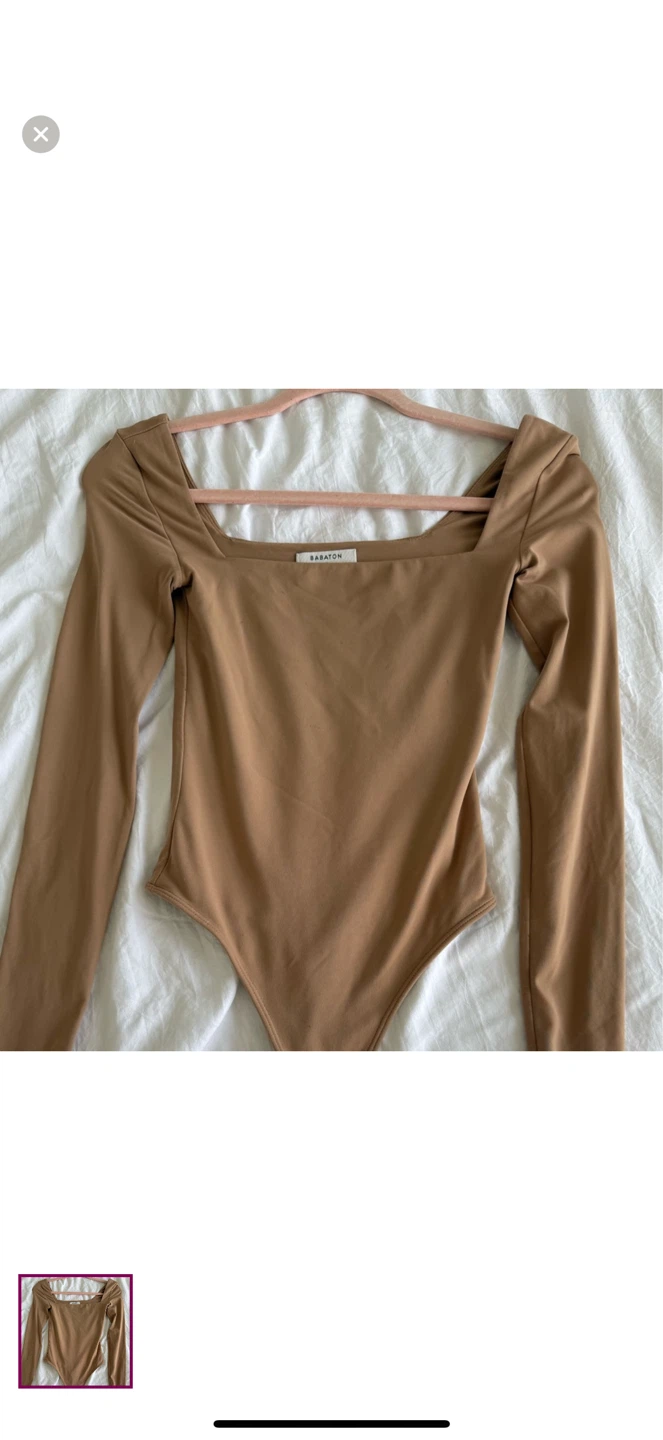BABATON Brown Square Neck Long Sleeve Bodysuit