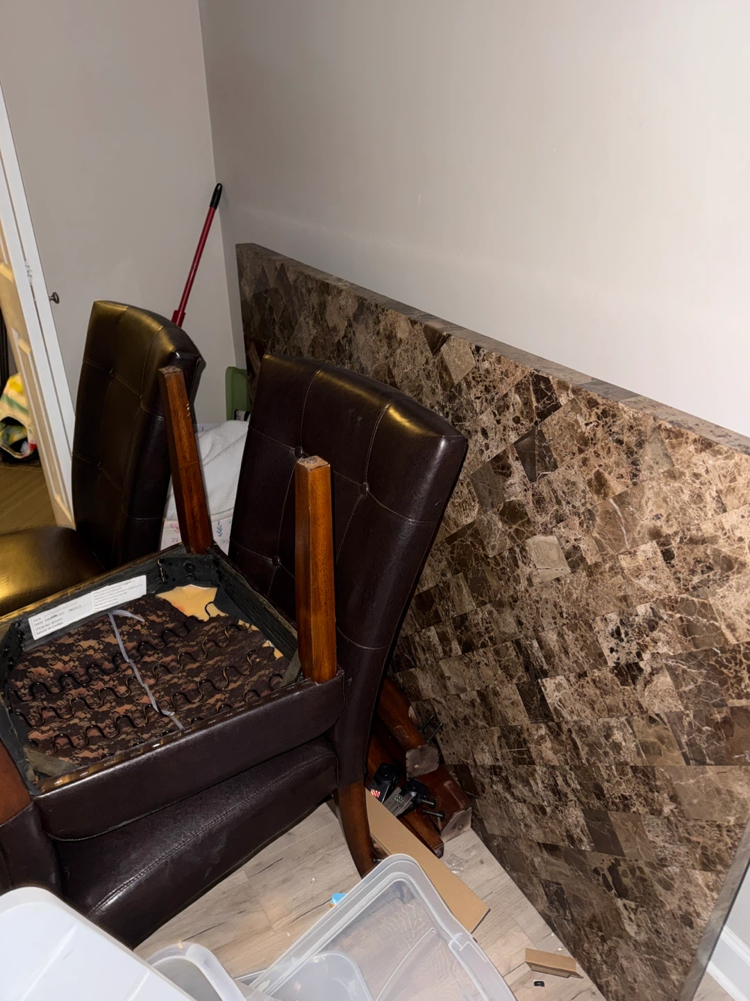 Brown Faux Leather Dining Chairs and Table Top