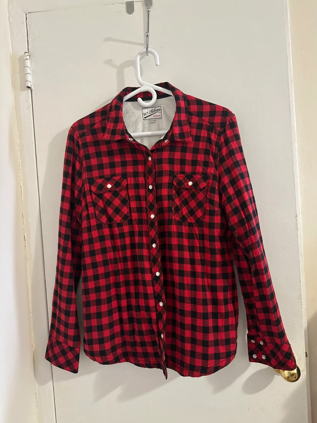 BC Clothing Women's Red & Black Plaid Flannel Shirt