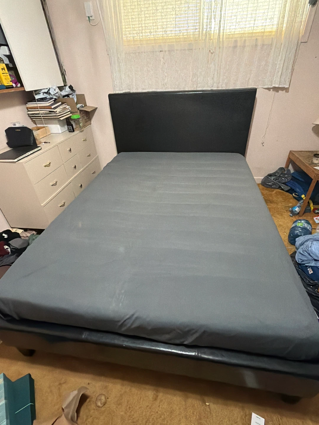 Black Faux Leather Bed Frame, head board & Memory Foam Mattress!