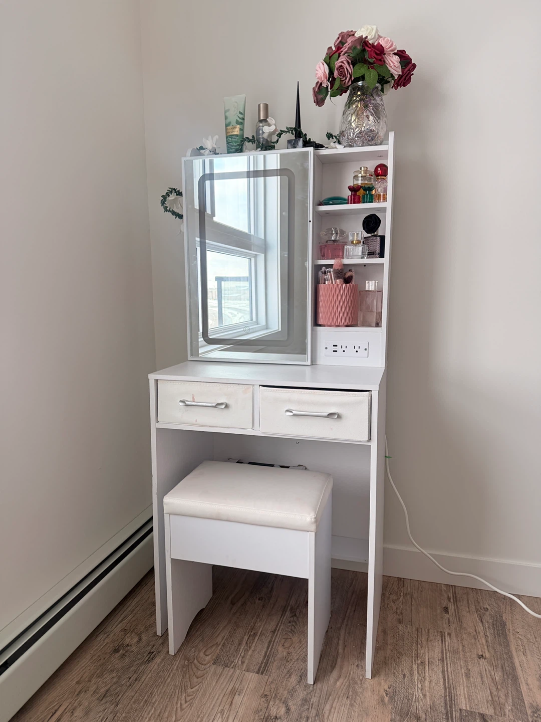 Vanity Set with Mirror and Stool