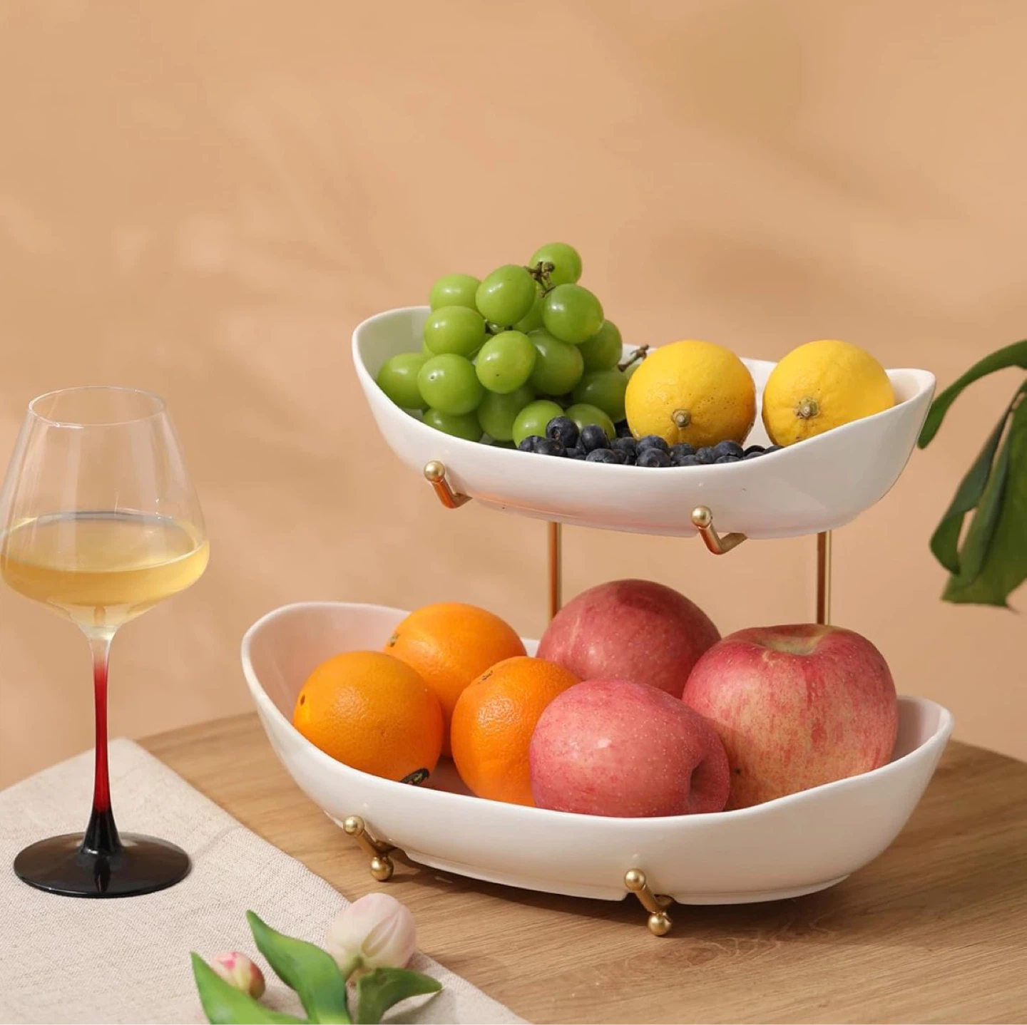 2-Tier Ceramic Fruit Bowl Tray - photo 2