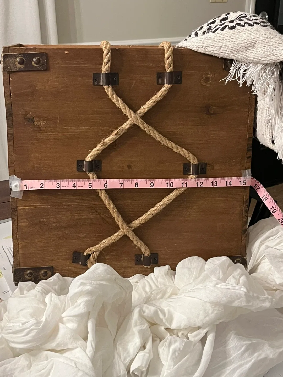 Wooden blanket box with Rope Detail