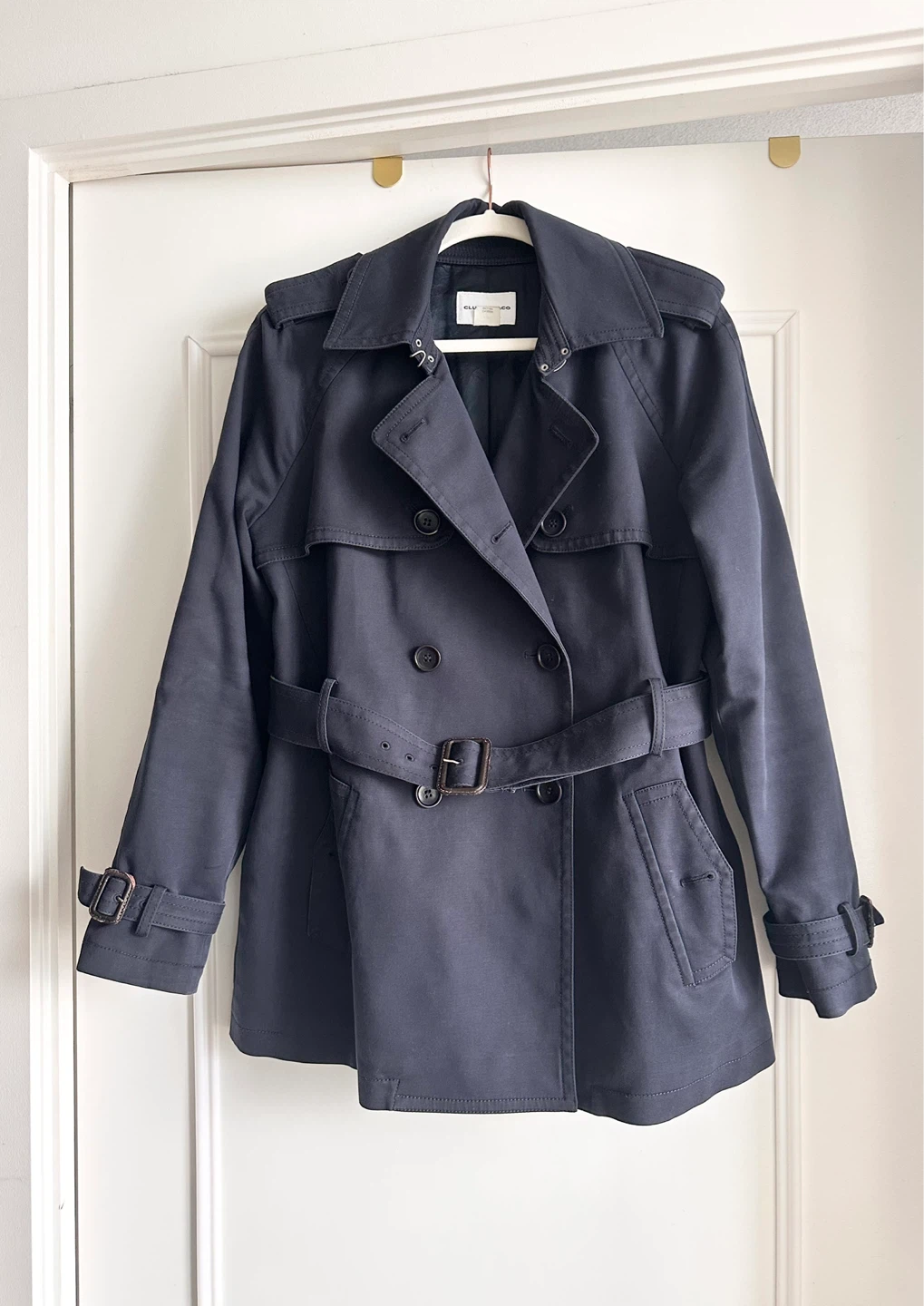 Club Monaco Navy Double-Breasted Trench Coat