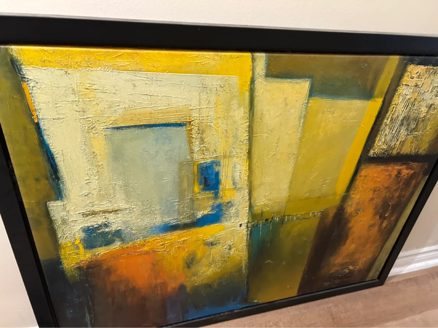 Framed Abstract Art Painting Yellow Blue Orange
