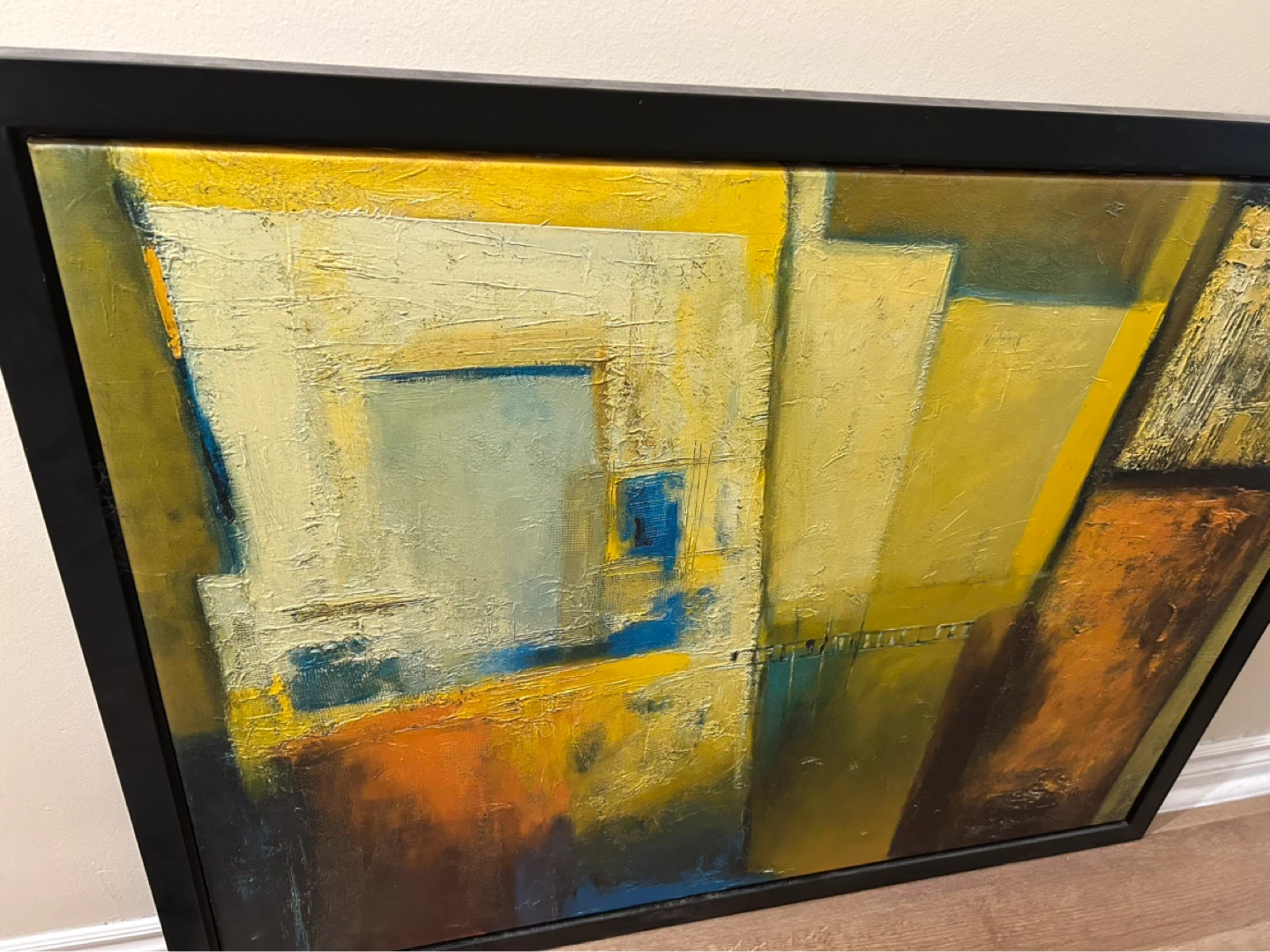 Framed Abstract Art Painting Yellow Blue Orange - photo 2