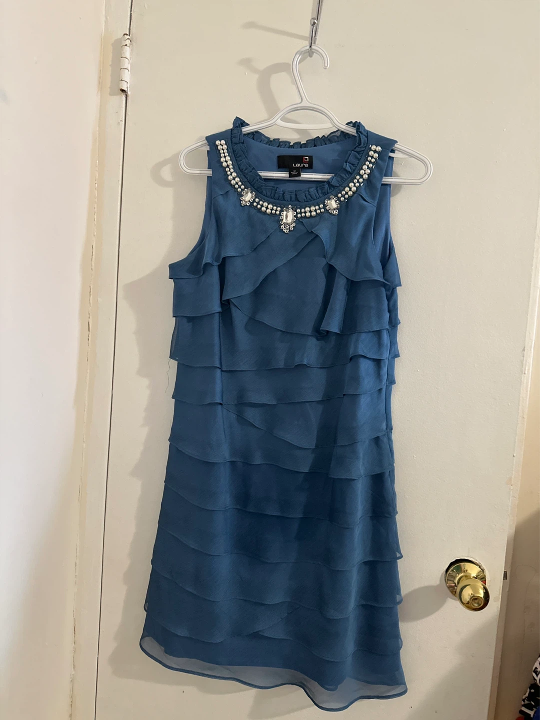 Laura Women's Blue Tiered Ruffled Dress Size 12