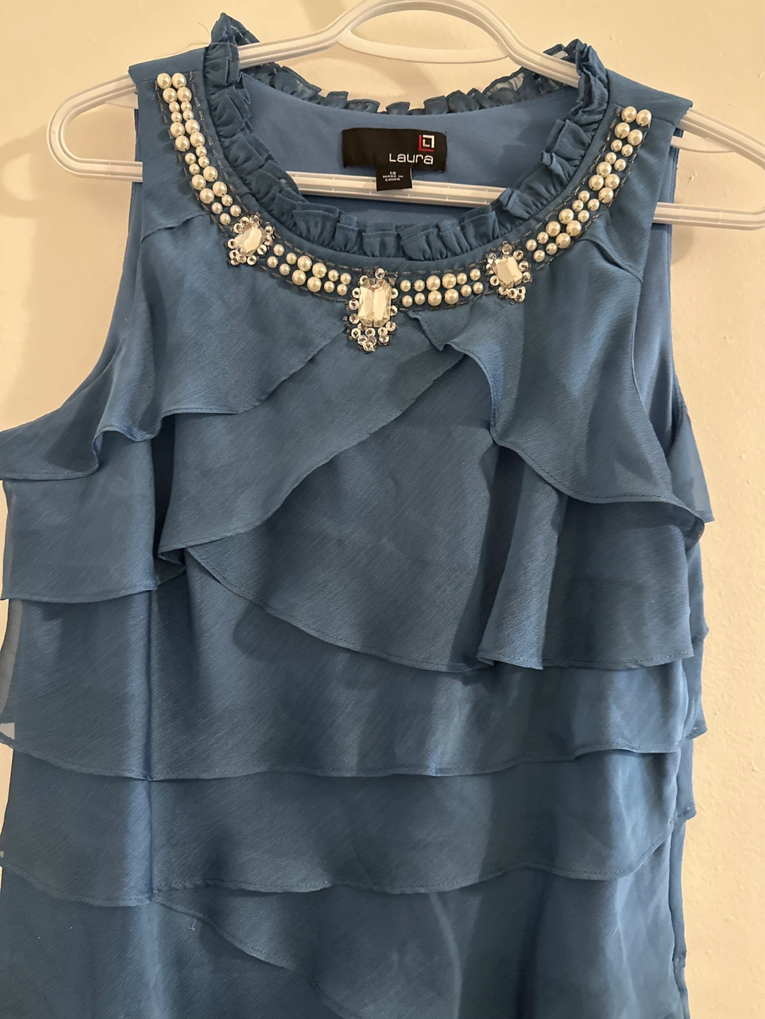 Laura Women's Blue Tiered Ruffled Dress Size 12 - photo 3
